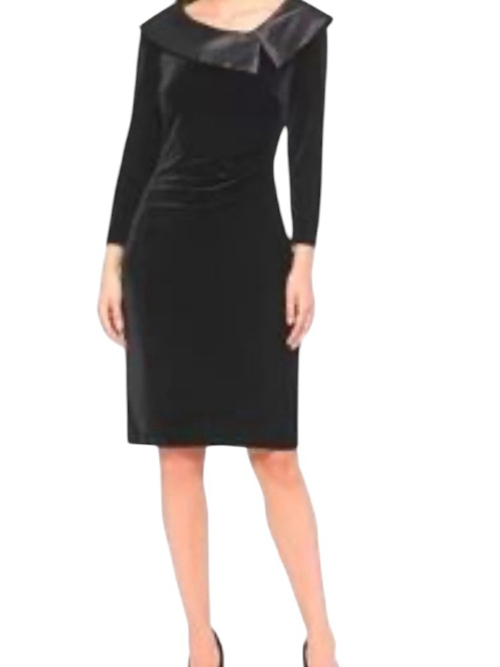 Jessica Howard Black Velvet Satin Collar Sheath Dress Sz 16